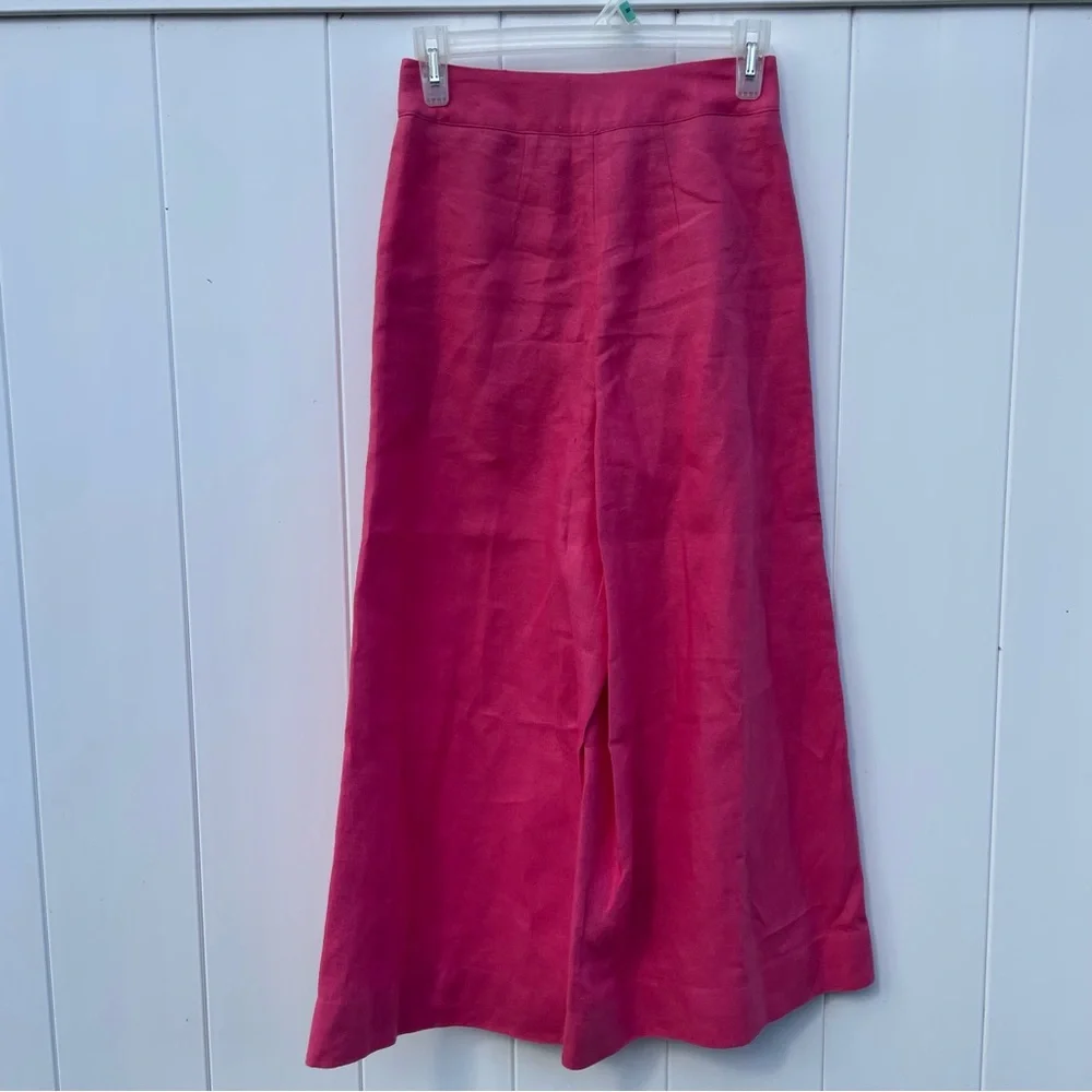 Danielle Rollins High Rise Cropped Wide Leg Linen Pink Pants - Picture 4 of 6